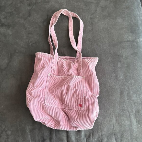 Pink Corduroy Tote Bag With Front Pocket 100% Cotton Casual Everyday Use 14x15 I - Picture 1 of 5